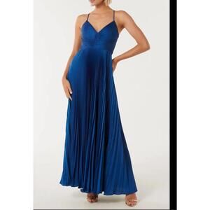 Ever New Geri Pleated Sapphire Blue Strappy Tie Back Maxi Gown Size 4